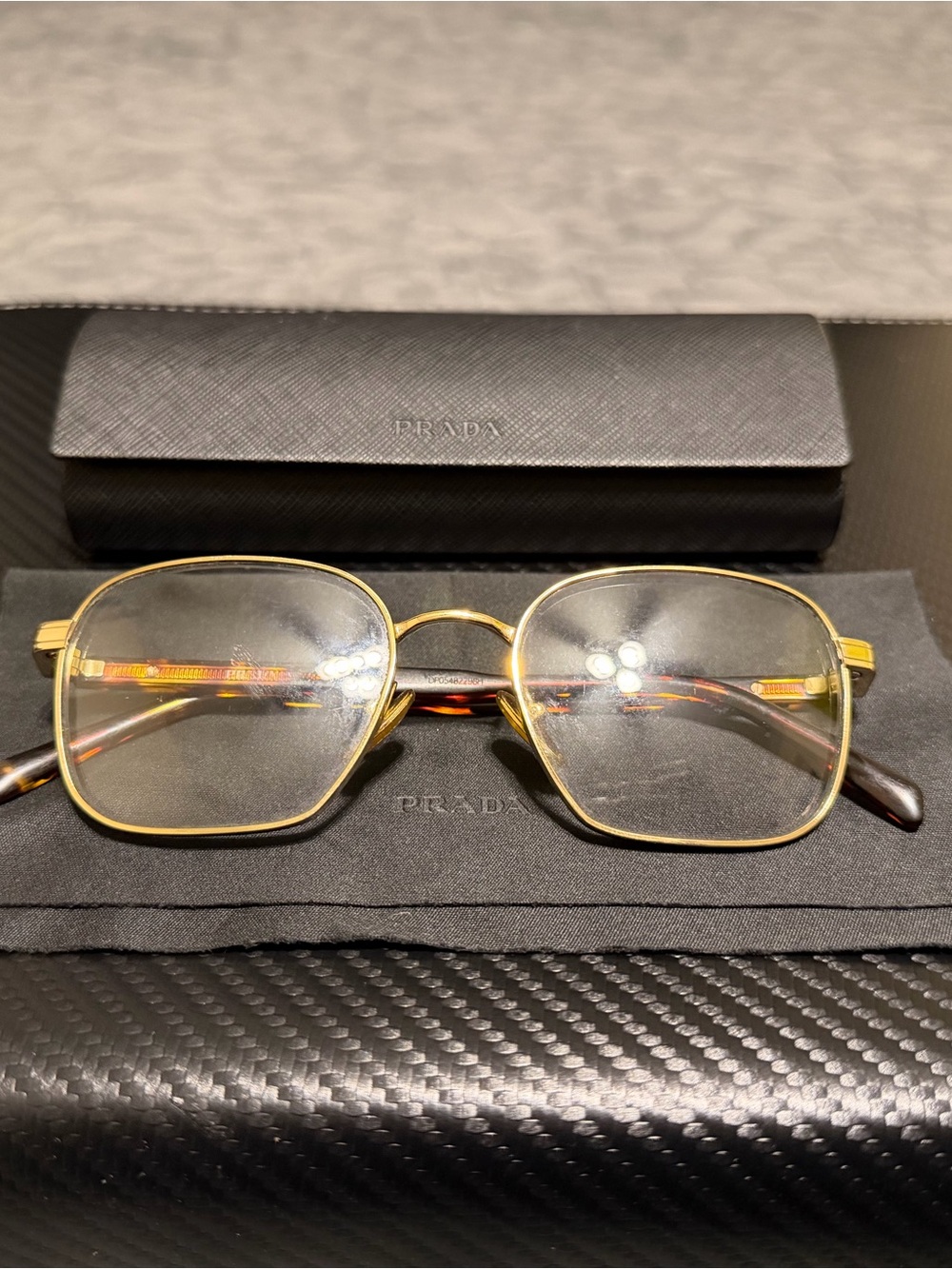 Prada Gold Metal Frame Eyeglasses with Tortoiseshell Temples